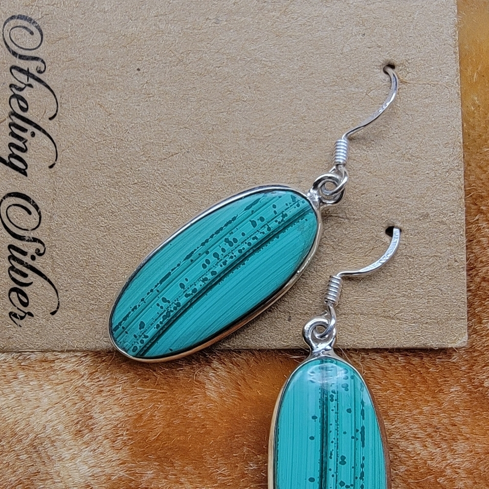NEW Unique Double Sided Malachite & .925 Sterling Silver Dangle Earrings Boho - Picture 11 of 11